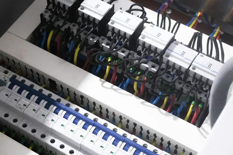Wiring and breakers inside a distribution board