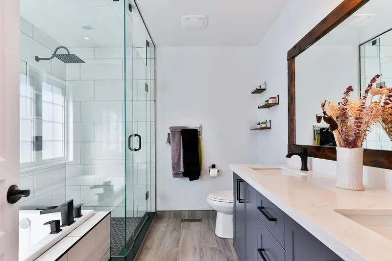 Modern bathroom with shower and basin